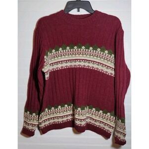Vintage Oxford-Fulham 100% Wool Sweater Sz Md Maroon Green Fair Isle Style Knit